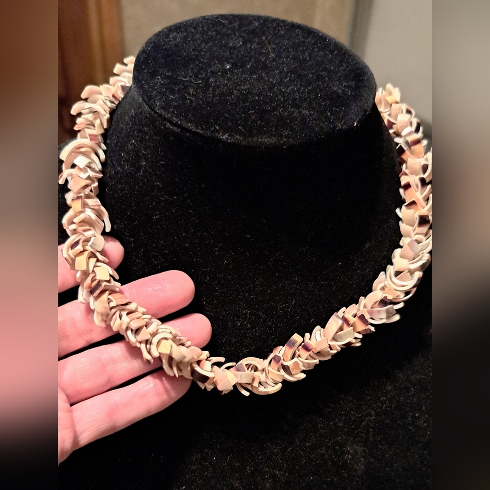 Vintage Beachy Handmade Cut Shell Necklace About 18inches Twist Clasp